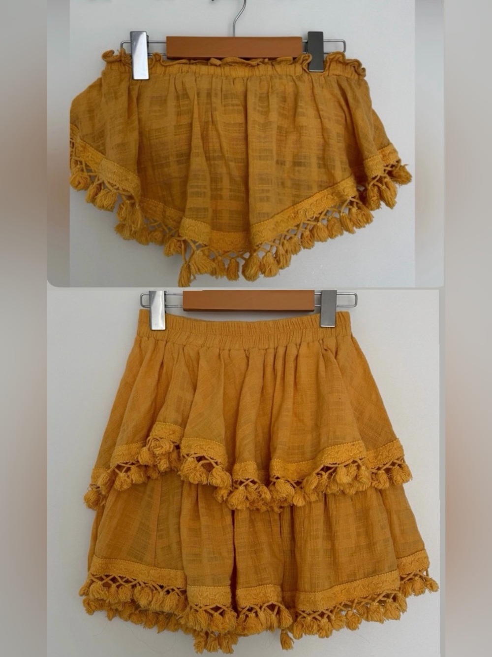 2 piece yellow ruffle skirt + top